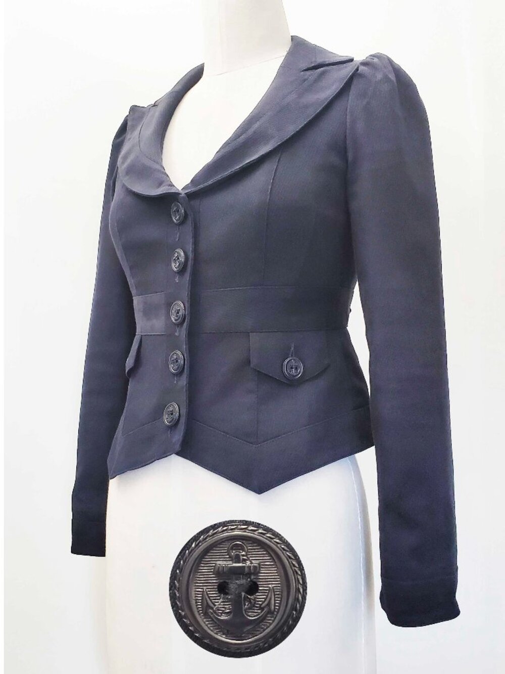 Nanette Lepore Womens Navy Tailored Fitted Cropped Blazer Jacket Sailor Anchor 4